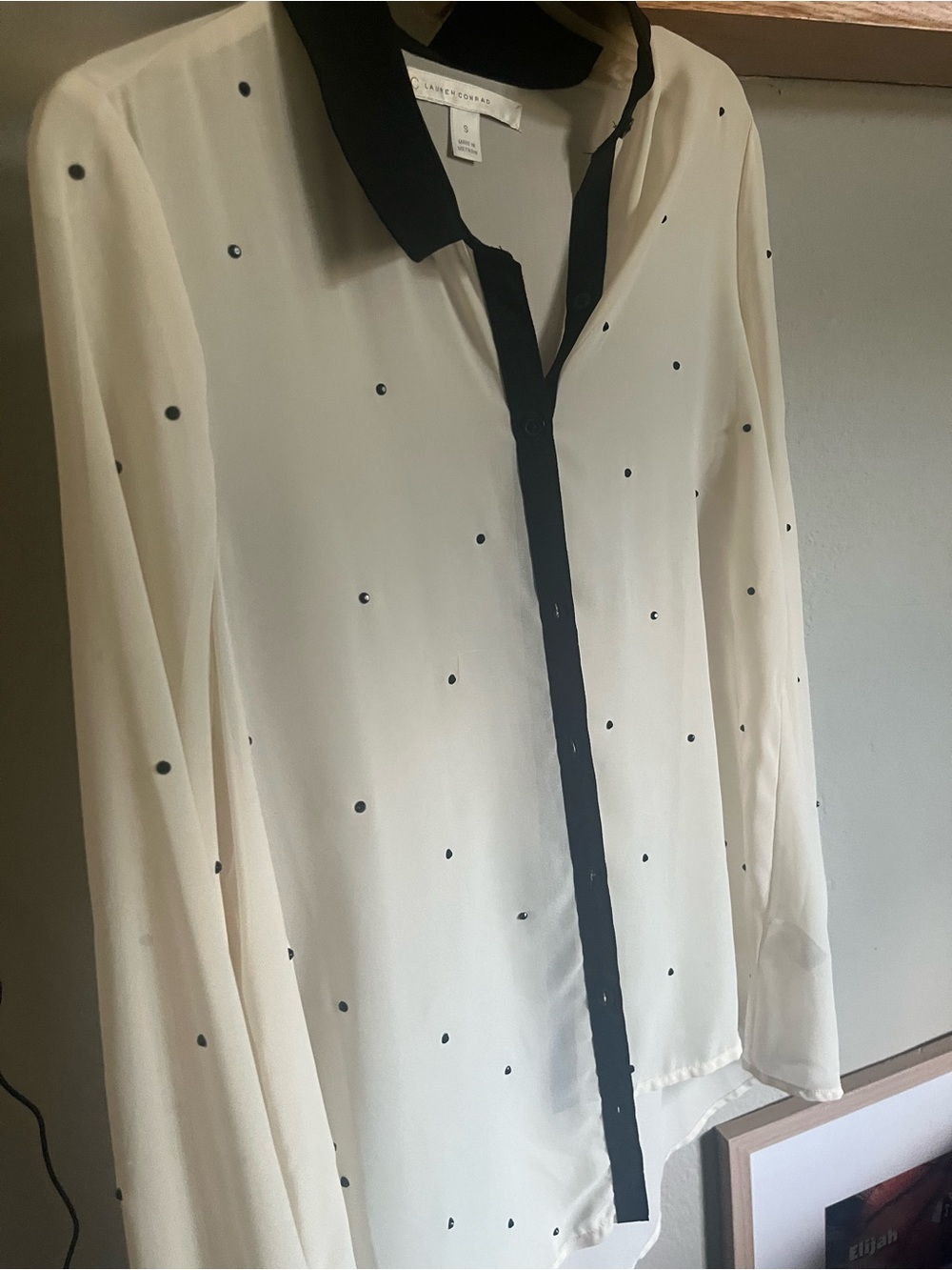 LC Lauren Conrad Black and Cream Polka Dot Collar Blouse